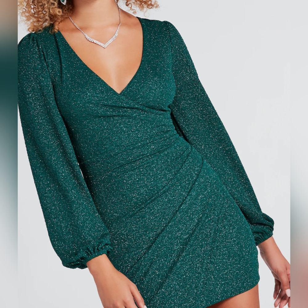 Windsor Teal Long Sleeve Sequin Dress